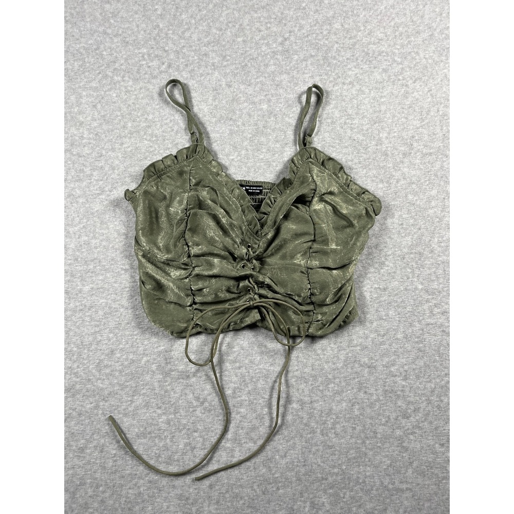 Crop Top Women L Green Ruched Ruffle Ren Faire Medieval Princess Feminine Dainty